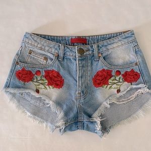 Signature8 Jean Shorts with Embroidered Roses